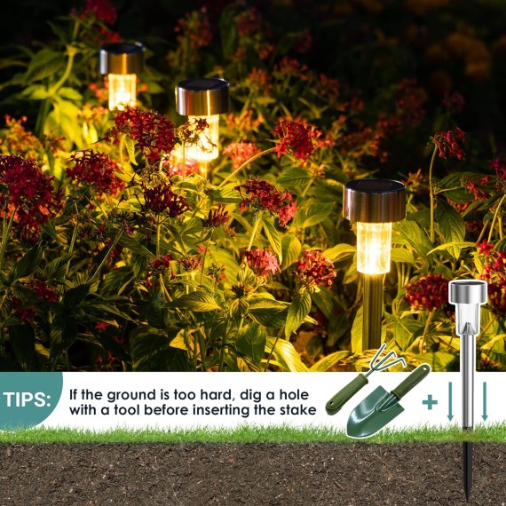 24 Pack Solar Path Lights Outdoor,Solar Lights Outdoor Waterproof,Stainless Steel LED Landscape Lighting,Solar Garden Lights for Driveway,Pathway,Patio,Yard