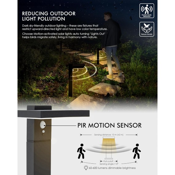 Solar Pathway Lights Outdoor Motion Sensor Landscape Lights 2 Pack Aluminum Dual-use Path Lights for Garden, Patio, Yard, Driveway,Deck (Square)