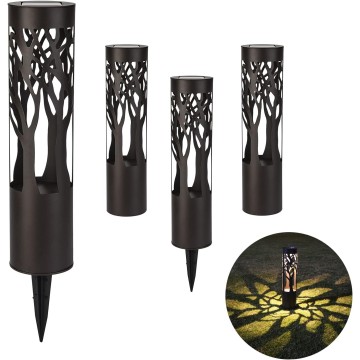 4Pack Solar Pathway Lights Outdoor, Landscape Lighting Dust to Dawn Solar Lights for Garden Decor, Metal Path Lights Solar Powered Lights for Yard Lawn Patio Walkway Warm Yellow