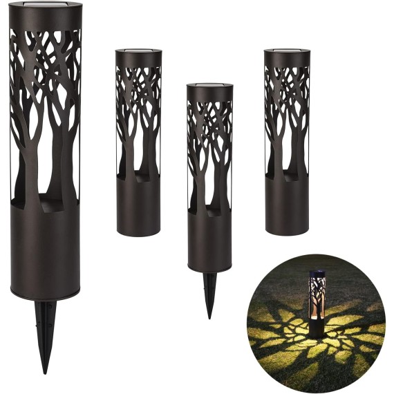 4Pack Solar Pathway Lights Outdoor, Landscape Lighting Dust to Dawn Solar Lights for Garden Decor, Metal Path Lights Solar Powered Lights for Yard Lawn Patio Walkway Warm Yellow