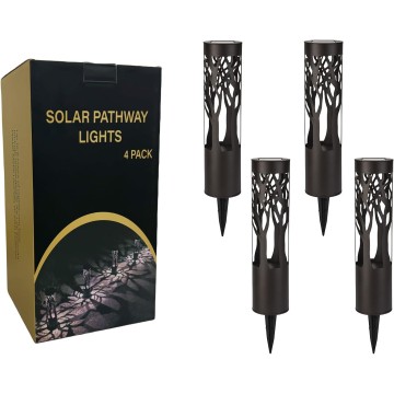 4Pack Solar Pathway Lights Outdoor, Landscape Lighting Dust to Dawn Solar Lights for Garden Decor, Metal Path Lights Solar Powered Lights for Yard Lawn Patio Walkway Warm Yellow