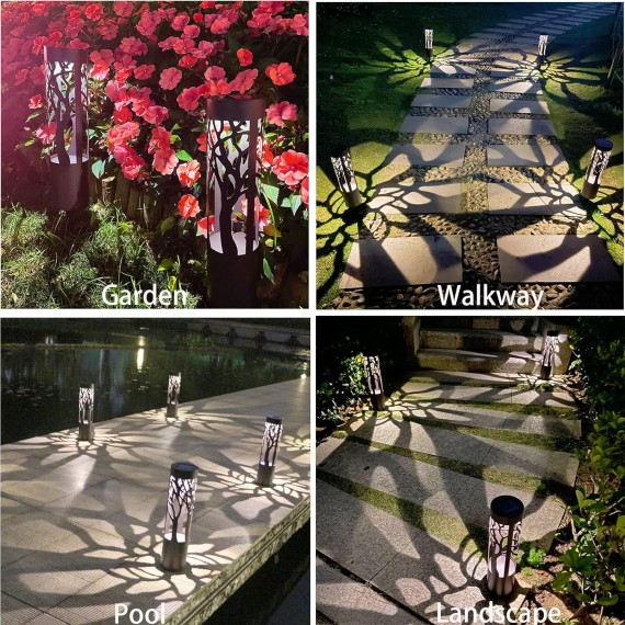 4Pack Solar Pathway Lights Outdoor, Landscape Lighting Dust to Dawn Solar Lights for Garden Decor, Metal Path Lights Solar Powered Lights for Yard Lawn Patio Walkway Warm Yellow