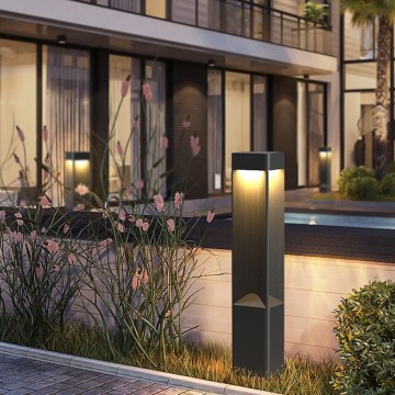Modern Landscape Path Light With 3000K Warm Light Pathway Lights Outdoor LED Waterproof Bollard Light Black Square Aluminum Post Light Fixture External Lawn Bollard Lantern For Porch Garden Front Yard
