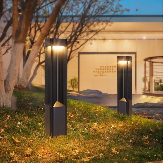 Modern Landscape Path Light With 3000K Warm Light Pathway Lights Outdoor LED Waterproof Bollard Light Black Square Aluminum Post Light Fixture External Lawn Bollard Lantern For Porch Garden Front Yard