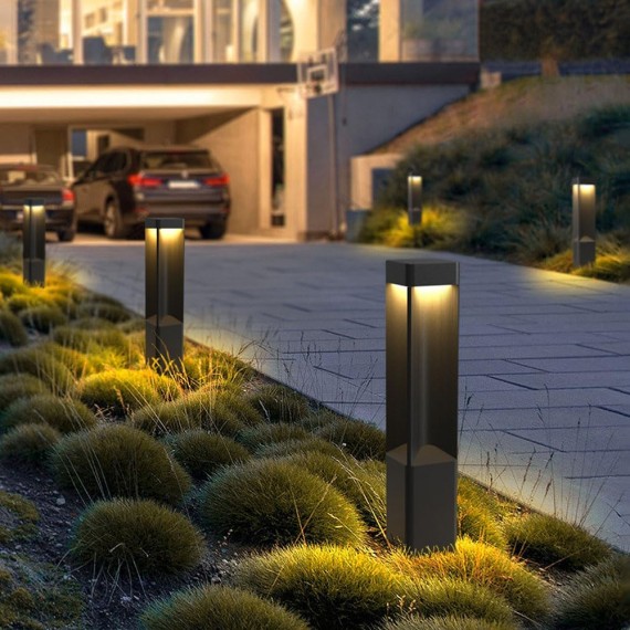 Modern Landscape Path Light With 3000K Warm Light Pathway Lights Outdoor LED Waterproof Bollard Light Black Square Aluminum Post Light Fixture External Lawn Bollard Lantern For Porch Garden Front Yard