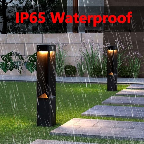 Modern Landscape Path Light With 3000K Warm Light Pathway Lights Outdoor LED Waterproof Bollard Light Black Square Aluminum Post Light Fixture External Lawn Bollard Lantern For Porch Garden Front Yard