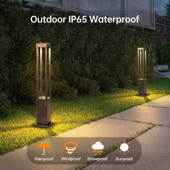 Landscape Path Light with 3000K LED Lighting - IP65 Waterproof Post Bollard Light Aluminum Outdoor Lawn Floor Lantern Modern Luxury Road Light for Patio, Courtyard and Driveway