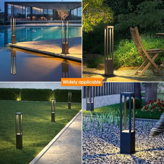Landscape Path Light with 3000K LED Lighting - IP65 Waterproof Post Bollard Light Aluminum Outdoor Lawn Floor Lantern Modern Luxury Road Light for Patio, Courtyard and Driveway