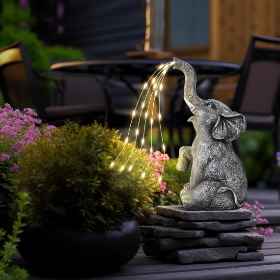 Elephant Statue Solar Garden Decor LED Light Strings, Birthday Gifts for Women, Gifts for Mom, Outdoor Elephant Decor for Garden, Patio, Yard(Stay On Mode Only)