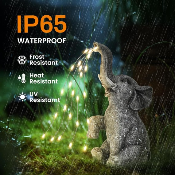 Elephant Statue Solar Garden Decor LED Light Strings, Birthday Gifts for Women, Gifts for Mom, Outdoor Elephant Decor for Garden, Patio, Yard(Stay On Mode Only)