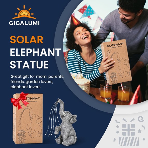 Elephant Statue Solar Garden Decor LED Light Strings, Birthday Gifts for Women, Gifts for Mom, Outdoor Elephant Decor for Garden, Patio, Yard(Stay On Mode Only)