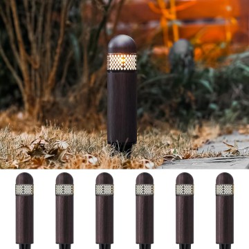 Low Voltage Landscape Lights LED Bollard Pathway Lights Kits 3W Outdoor Landscape Lighting 200Lumen Path Light 3000K Warm White Wired Walkway Sideway Woodgrain Path Lights 6PK