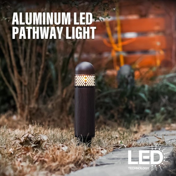 Low Voltage Landscape Lights LED Bollard Pathway Lights Kits 3W Outdoor Landscape Lighting 200Lumen Path Light 3000K Warm White Wired Walkway Sideway Woodgrain Path Lights 6PK