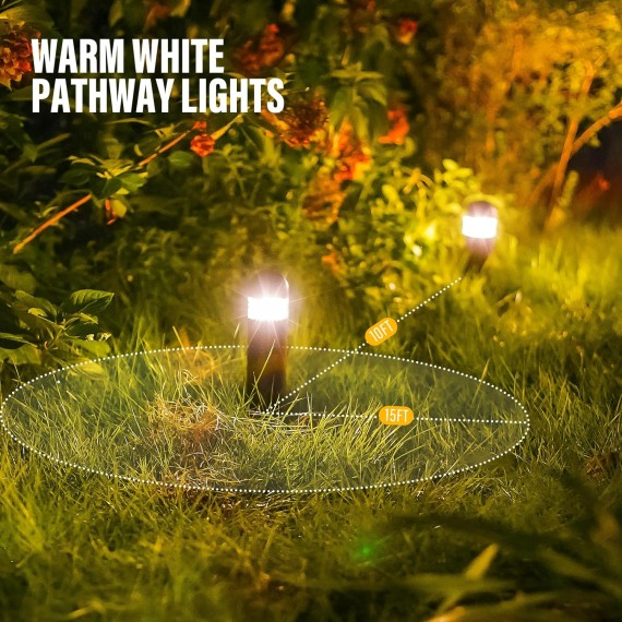 Low Voltage Landscape Lights LED Bollard Pathway Lights Kits 3W Outdoor Landscape Lighting 200Lumen Path Light 3000K Warm White Wired Walkway Sideway Woodgrain Path Lights 6PK