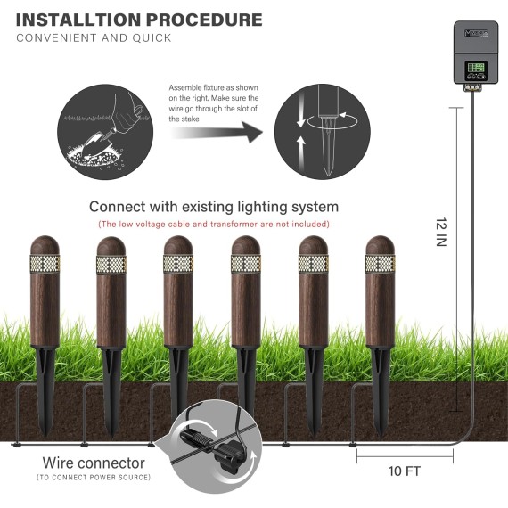 Low Voltage Landscape Lights LED Bollard Pathway Lights Kits 3W Outdoor Landscape Lighting 200Lumen Path Light 3000K Warm White Wired Walkway Sideway Woodgrain Path Lights 6PK
