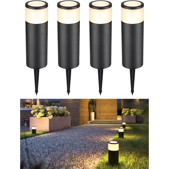 Low Voltage Path Lighting, LED Landscape Bollard Pathway Light, 12V Landscape Lights Outdoor, Aluminum Housing, IP65 Waterproof, 50,000 Hours Lifespan, 3000K Warm White, Pack of 4