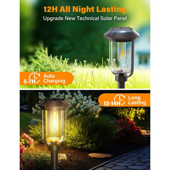 2LED Solar Pathway Lights Outdoor, 1200mAh Solar Path Lights 6Pack, 32in Pathway Lights Solar Powered, IP65 Waterproof Solar Lights for Outside Path Walkway Backyard Landscape Lawn, Black