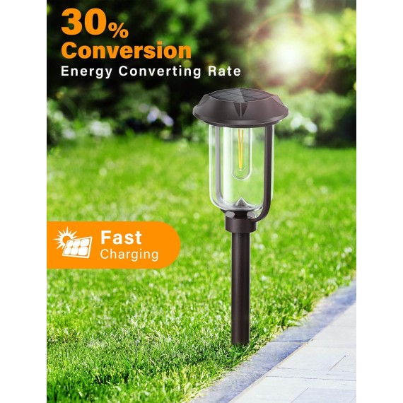 2LED Solar Pathway Lights Outdoor, 1200mAh Solar Path Lights 6Pack, 32in Pathway Lights Solar Powered, IP65 Waterproof Solar Lights for Outside Path Walkway Backyard Landscape Lawn, Black