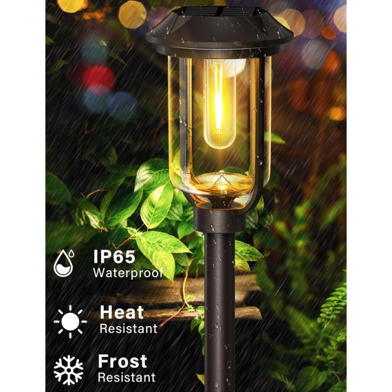 2LED Solar Pathway Lights Outdoor, 1200mAh Solar Path Lights 6Pack, 32in Pathway Lights Solar Powered, IP65 Waterproof Solar Lights for Outside Path Walkway Backyard Landscape Lawn, Black
