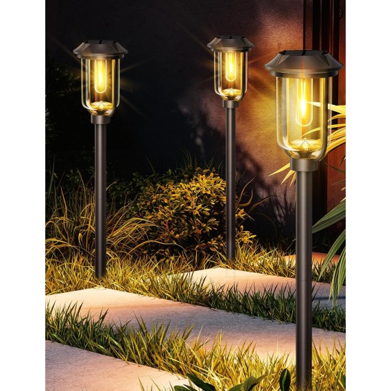 2LED Solar Pathway Lights Outdoor, 1200mAh Solar Path Lights 6Pack, 32in Pathway Lights Solar Powered, IP65 Waterproof Solar Lights for Outside Path Walkway Backyard Landscape Lawn, Black