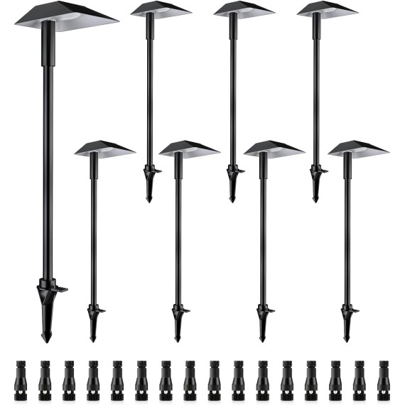 5W Low Voltage Pathway Lights with Connectors 12V Outdoor Landscape Lighting LED Bollard Path Lights Wired IP65 Waterproof Warm White Walkway Lights for Garden Yard Lawn (8 Pack)