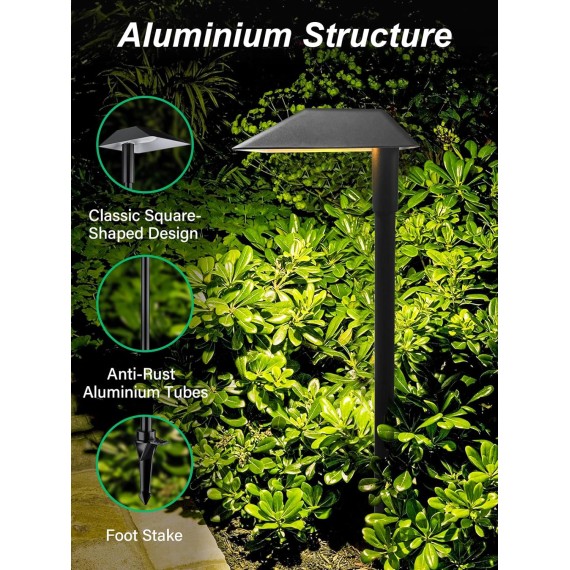 5W Low Voltage Pathway Lights with Connectors 12V Outdoor Landscape Lighting LED Bollard Path Lights Wired IP65 Waterproof Warm White Walkway Lights for Garden Yard Lawn (8 Pack)