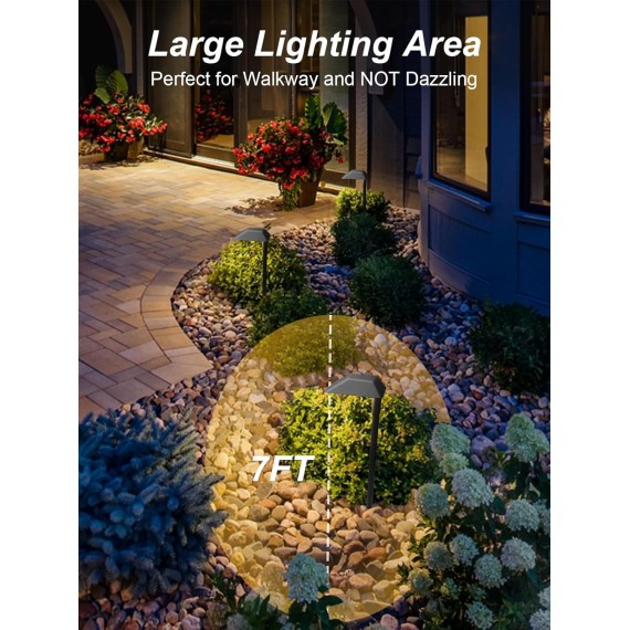 5W Low Voltage Pathway Lights with Connectors 12V Outdoor Landscape Lighting LED Bollard Path Lights Wired IP65 Waterproof Warm White Walkway Lights for Garden Yard Lawn (8 Pack)