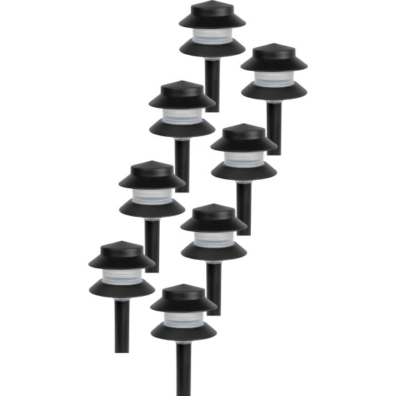 GreenLighting  Low Voltage Landscape Pathway Lights - 2 Tier Outdoor Garden Lights - Easy, Simple Installation - Walkway Lights, Lawn Lights, Landscape Lighting (Black, 8 Pack)