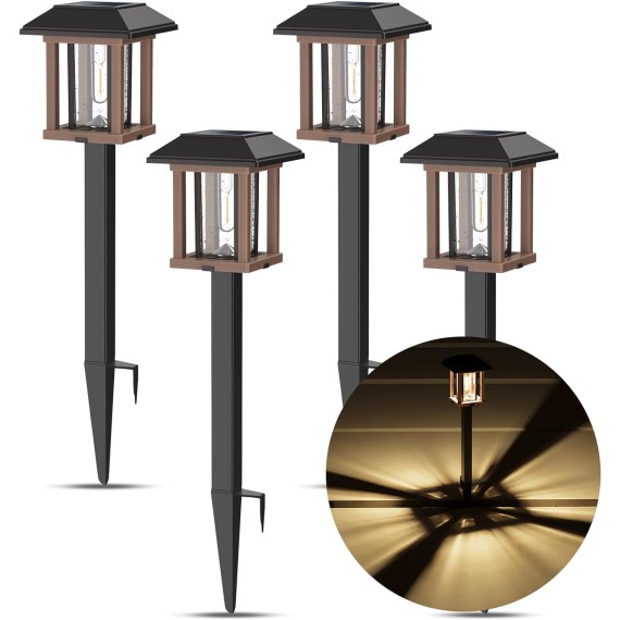 Solar Lights Outdoor Waterproof - 2-Tone Bronze & Wood Tone (Color), 20 LM LED Garden Lights Solar Powered Glass Metal, Outdoor Solar Lights for Yard Landscape Driveway Walkway (Warm White)
