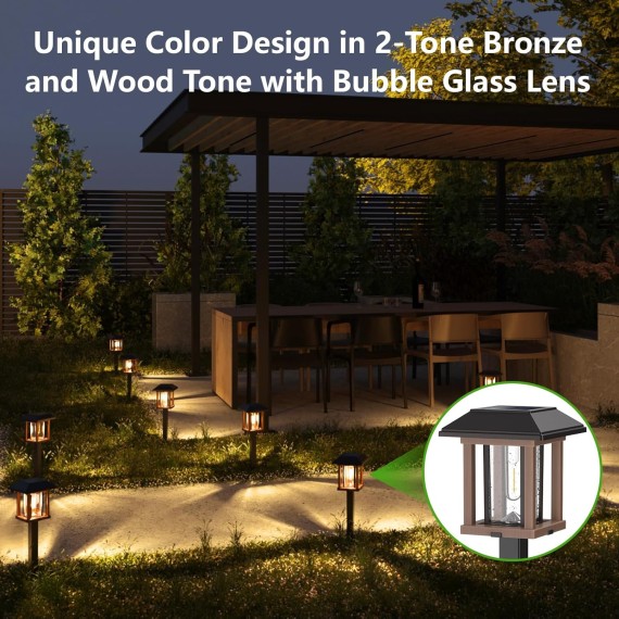 Solar Lights Outdoor Waterproof - 2-Tone Bronze & Wood Tone (Color), 20 LM LED Garden Lights Solar Powered Glass Metal, Outdoor Solar Lights for Yard Landscape Driveway Walkway (Warm White)