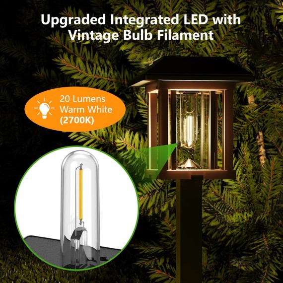 Solar Lights Outdoor Waterproof - 2-Tone Bronze & Wood Tone (Color), 20 LM LED Garden Lights Solar Powered Glass Metal, Outdoor Solar Lights for Yard Landscape Driveway Walkway (Warm White)