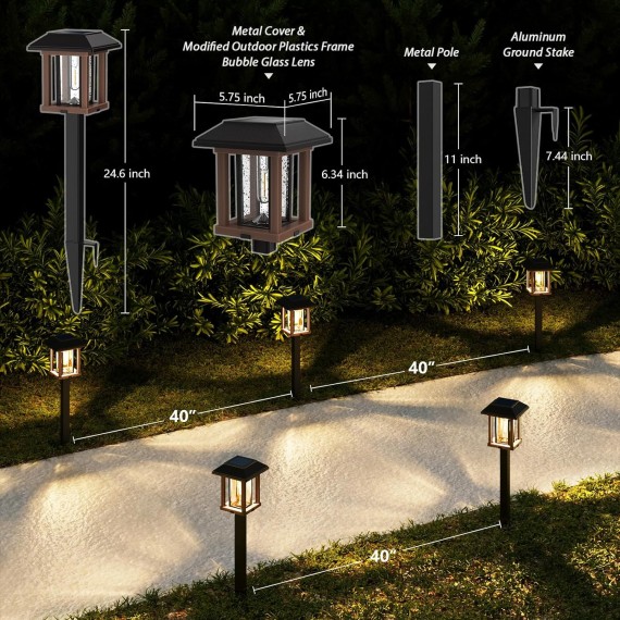 Solar Lights Outdoor Waterproof - 2-Tone Bronze & Wood Tone (Color), 20 LM LED Garden Lights Solar Powered Glass Metal, Outdoor Solar Lights for Yard Landscape Driveway Walkway (Warm White)