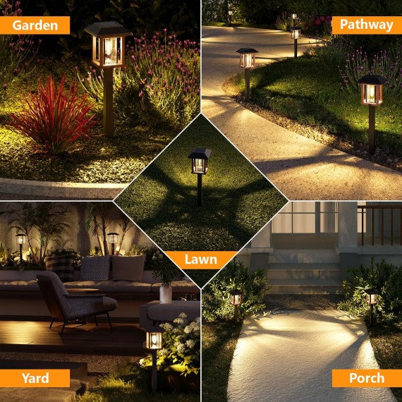 Solar Lights Outdoor Waterproof - 2-Tone Bronze & Wood Tone (Color), 20 LM LED Garden Lights Solar Powered Glass Metal, Outdoor Solar Lights for Yard Landscape Driveway Walkway (Warm White)