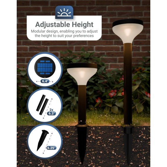6 Pack Round Solar Pathway Lights Outdoor, Super Bright 120 LM, 2CCT 2700K/4000K, Dimmable Path Lights for Garden, Backyard, Walkway, Driveway