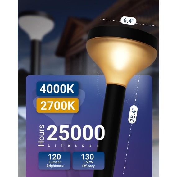 6 Pack Round Solar Pathway Lights Outdoor, Super Bright 120 LM, 2CCT 2700K/4000K, Dimmable Path Lights for Garden, Backyard, Walkway, Driveway
