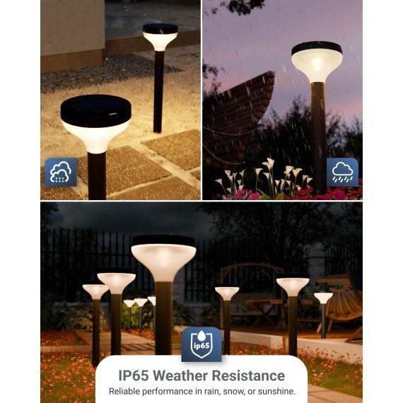 6 Pack Round Solar Pathway Lights Outdoor, Super Bright 120 LM, 2CCT 2700K/4000K, Dimmable Path Lights for Garden, Backyard, Walkway, Driveway