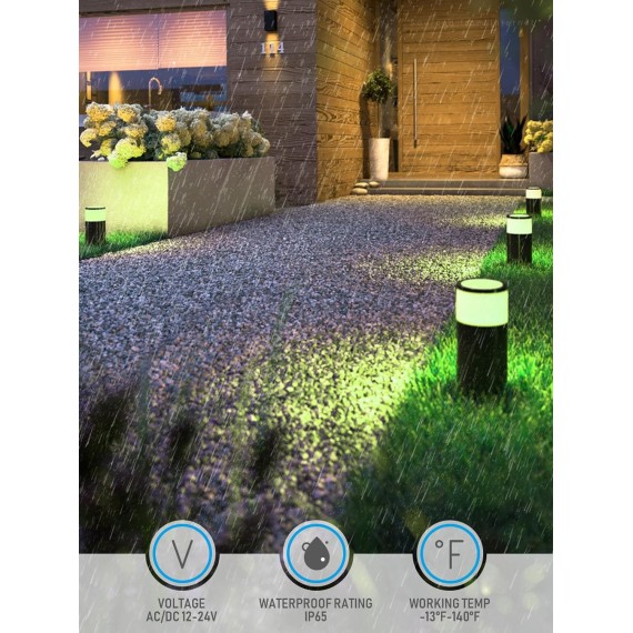 Low Voltage Path Lighting, LED Landscape Bollard Pathway Light, 12V Landscape Lights Outdoor, Aluminum Housing, IP65 Waterproof, 50,000 Hours Lifespan, RGB Color Changing, Pack of 4