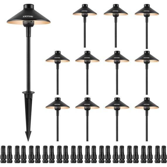 12 Pack Low Voltage Landscape Path Lights, 3W 210LM 12V-24VAC/DC Outdoor LED Pathway Lighting, 3000K Warm White Walkway Lights with Quick Connectors, IP66 Waterproof for Yard Garden Sidewalk