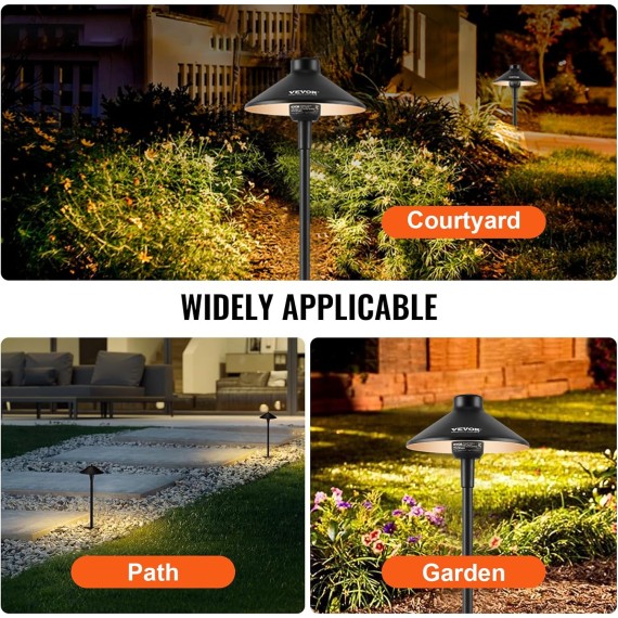12 Pack Low Voltage Landscape Path Lights, 3W 210LM 12V-24VAC/DC Outdoor LED Pathway Lighting, 3000K Warm White Walkway Lights with Quick Connectors, IP66 Waterproof for Yard Garden Sidewalk