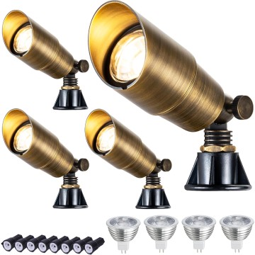 Solid Brass Landscape Light Low Voltage 12V Outdoor Brass Landscape Spotlights with 5W MR16 LED Bulb 3000K Warm White, IP65 Waterproof Up Light Landscape Lighting for Tree Garden Yard, 4-Pack