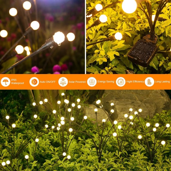 Solar Garden Lights, 8 Pack 64 LED Solar Outdoor Lights, Outdoor Decorations Lights, Solar Swaying Lights, Firefly Lights for Patio Pathway Outdoor Decor, Big Bulb Solar Swaying Light