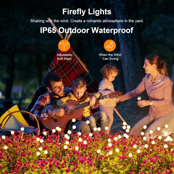 Solar Garden Lights, 8 Pack 64 LED Solar Outdoor Lights, Outdoor Decorations Lights, Solar Swaying Lights, Firefly Lights for Patio Pathway Outdoor Decor, Big Bulb Solar Swaying Light