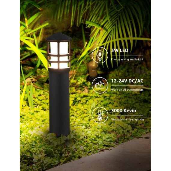 8-Pack Low Voltage Pathway Lights 3W LED Landscape Pathway Lighting 3000K Warm White CRI 90+ Landscape Lights Wired 12-24V Aluminum Bollard Path Lights for Walkway Yard Garden, ETL Listed Cord
