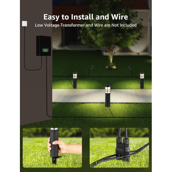 8-Pack Low Voltage Pathway Lights 3W LED Landscape Pathway Lighting 3000K Warm White CRI 90+ Landscape Lights Wired 12-24V Aluminum Bollard Path Lights for Walkway Yard Garden, ETL Listed Cord
