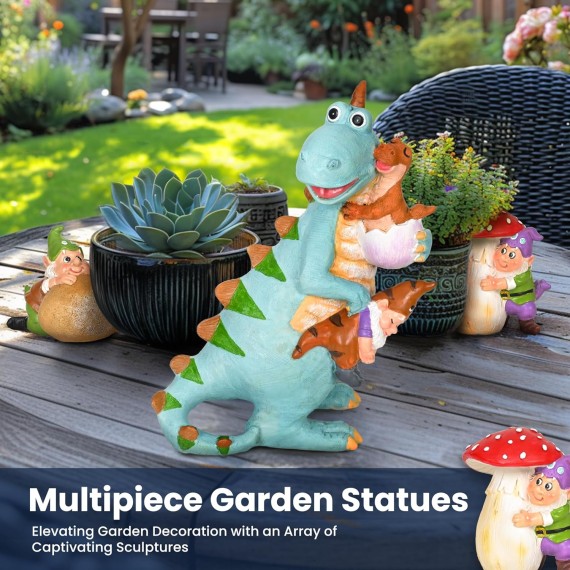 Dinosaur Gnomes Garden Statues Yard Decorations Outdoor Decor, Unique Dinosaur Gnome Housewarming Gifts for Mom. Women