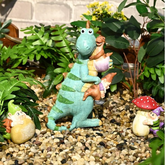 Dinosaur Gnomes Garden Statues Yard Decorations Outdoor Decor, Unique Dinosaur Gnome Housewarming Gifts for Mom. Women