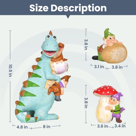 Dinosaur Gnomes Garden Statues Yard Decorations Outdoor Decor, Unique Dinosaur Gnome Housewarming Gifts for Mom. Women