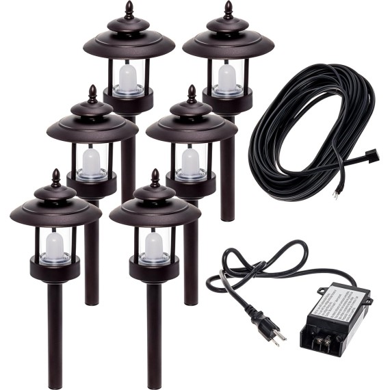 GreenLighting Outdoor Landscape Lighting Kit - 100 Lumen Low Voltage Landscape Lights - LED Landscape Path Lights - 6 Low Voltage Pathway Lights with Transformer (Bronze)