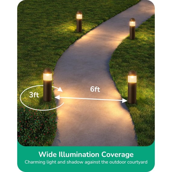 Low Voltage Landscape Lighting, 12V 3W 3000K Warm White, Electric Outdoor Bollard Lights with Connectors, Waterproof LED Pathway Driveway Walkway Lights Wired for Yard Garden, CRI 80, 6 Pack