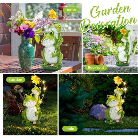 Solar Garden Statues Loving Frog Garden Decor Figurine Lights for Outside, Yard Decorations Outdoor Patio Decor, Housewarming Gifts for Mom, Women for Mothers Day